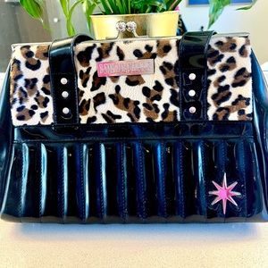 Lux De Ville Leopard and Black Patent Handbag